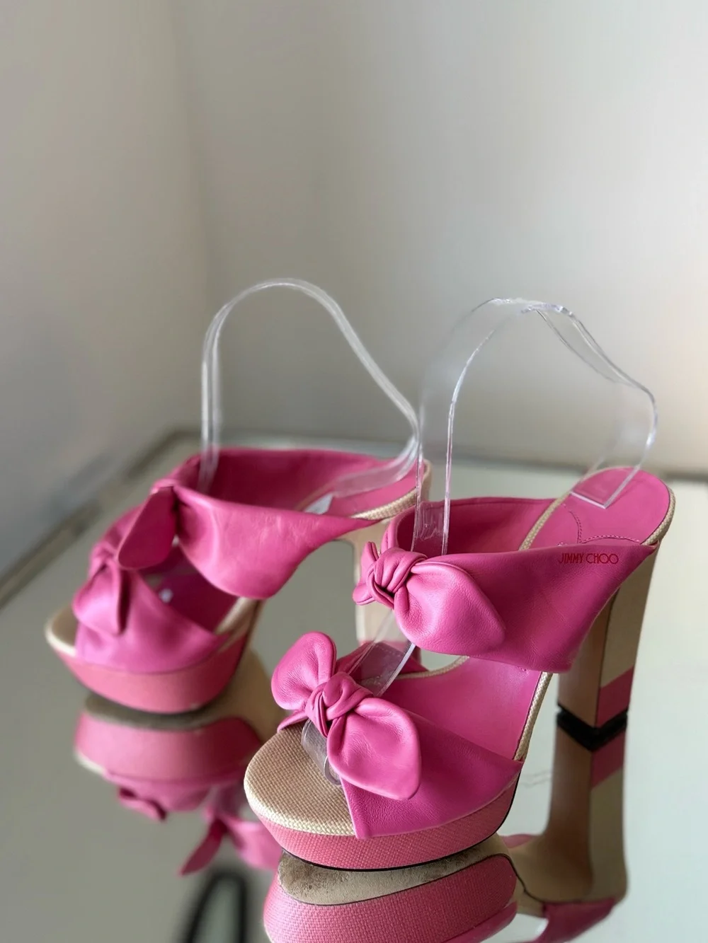 EUC JIMMY CHOO Rua 120 leather and raffia platform sandals 37 $975